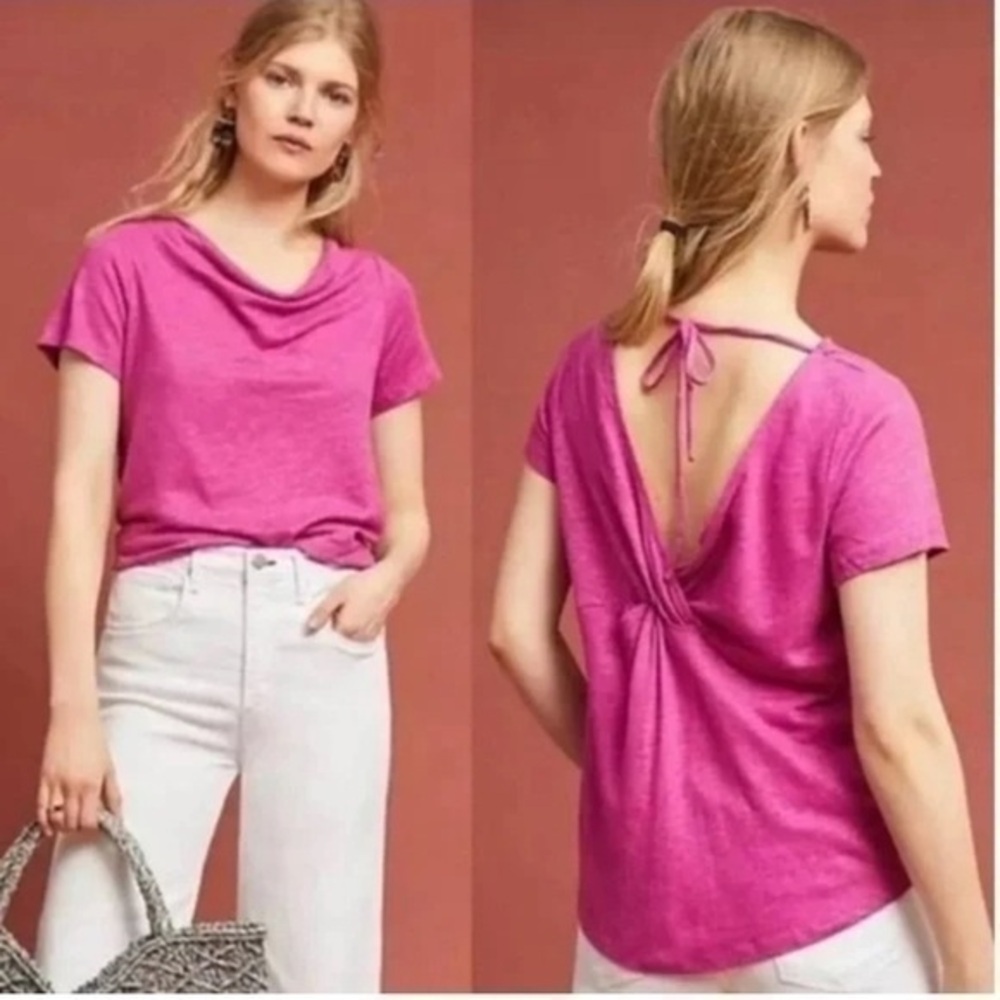 Anthropologie Maeve 100% Linen Horizon Back Twist Tie Top - Medium - Fuchsia